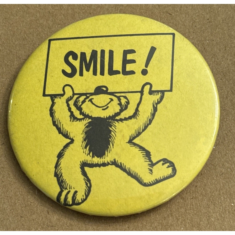 Smile Bear Vintage Pinback Button Pin Round Circle